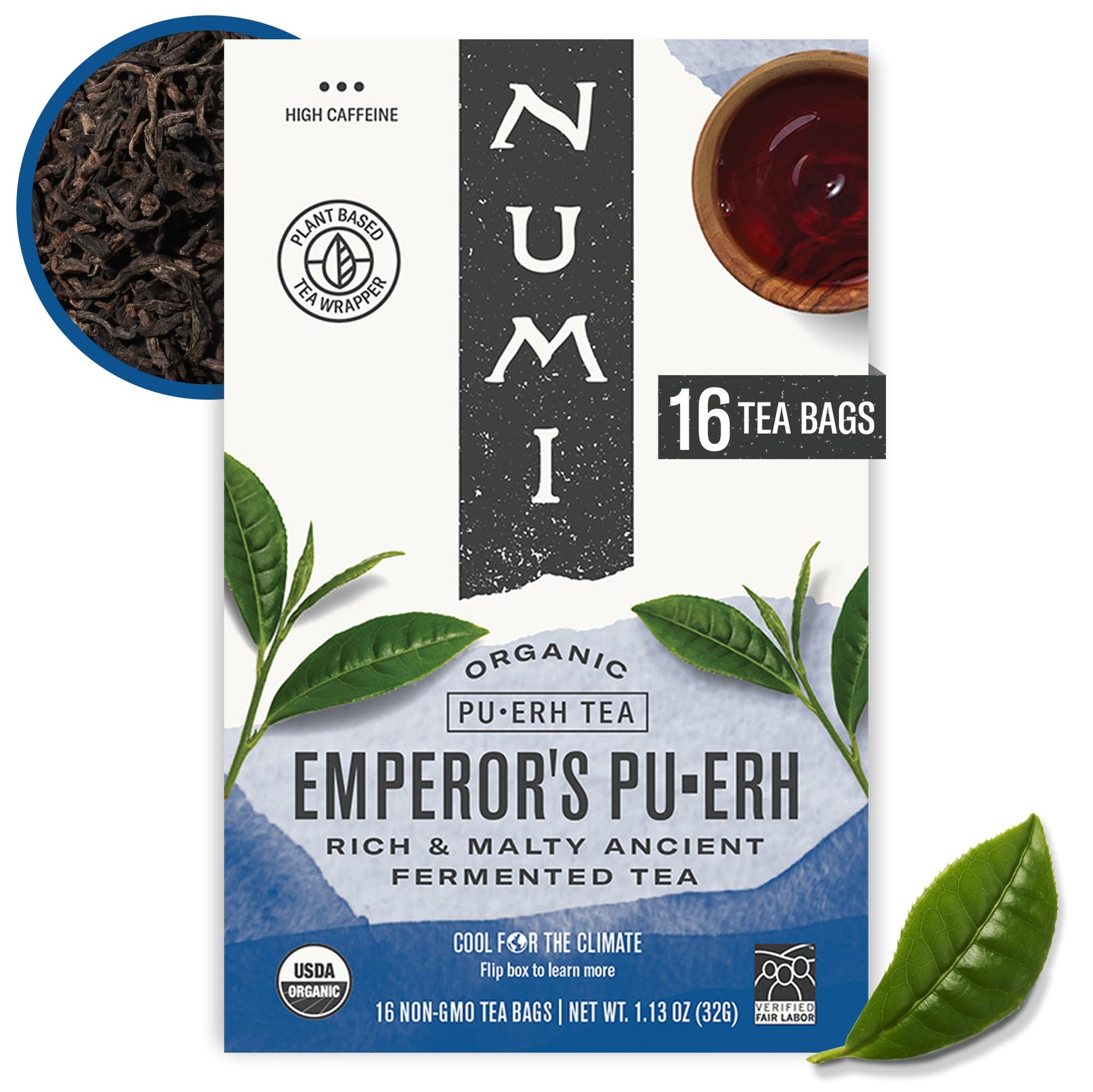 Numi Organic Emperor’s Pu-erh Tea, 16 Dark Tea 16 Count (Pack of 1), Brown
