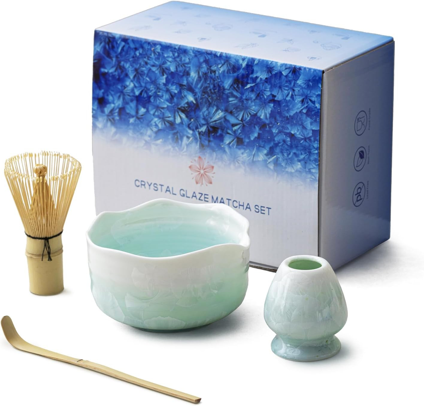 Natural Crystal Flower Matcha Set – 4 Pcs Food Grade Matcha Kit with Spouted …