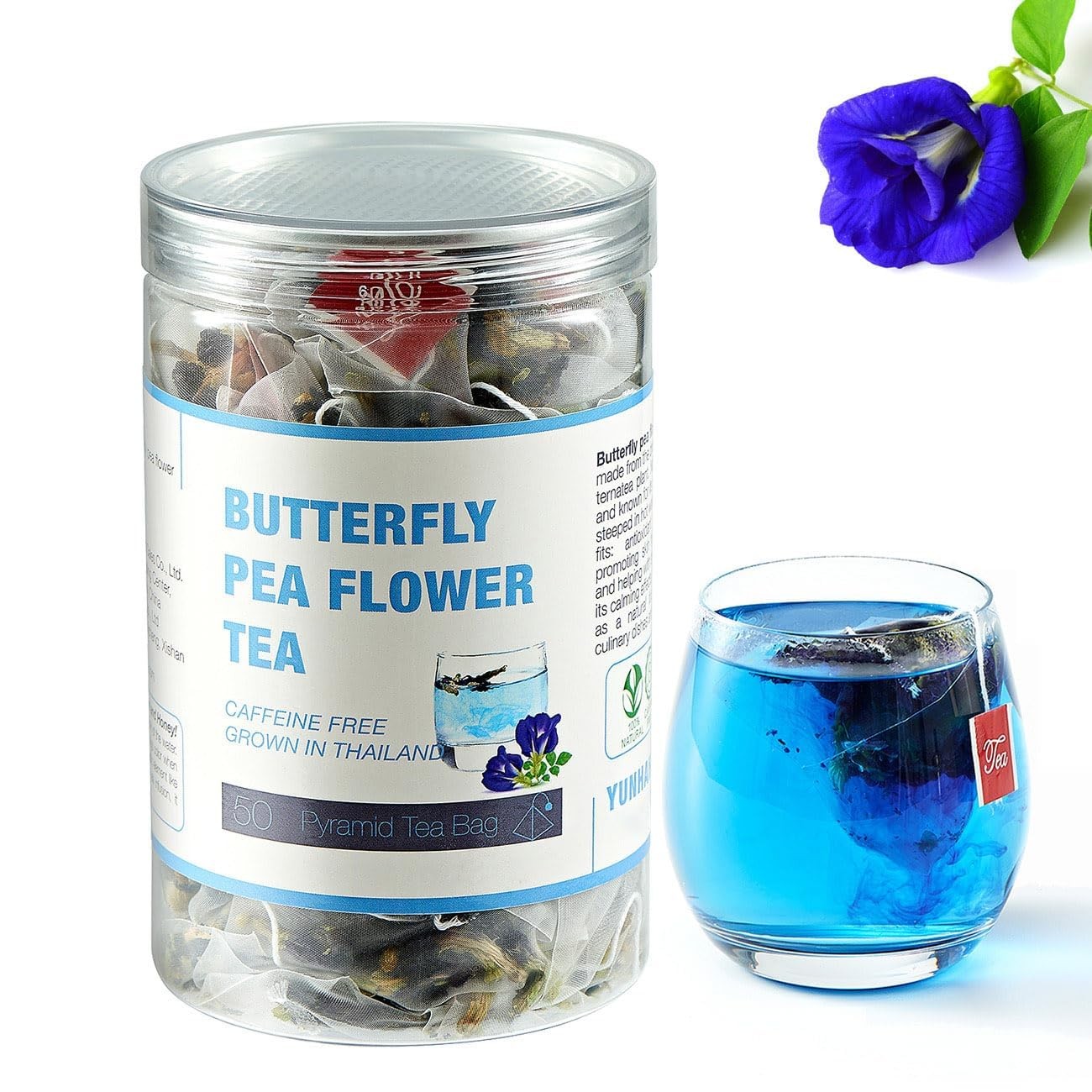50 Dried Blue Butterfly Pea Flower Tea Bags | Thai Herbal | Purple…