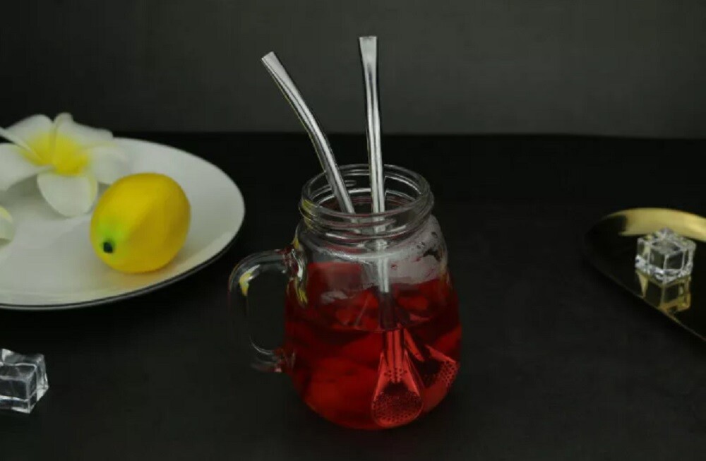 6 Reusable Stainless Steel Drinking Straw Set w Filter Spoon & 2 Cleaning Brush