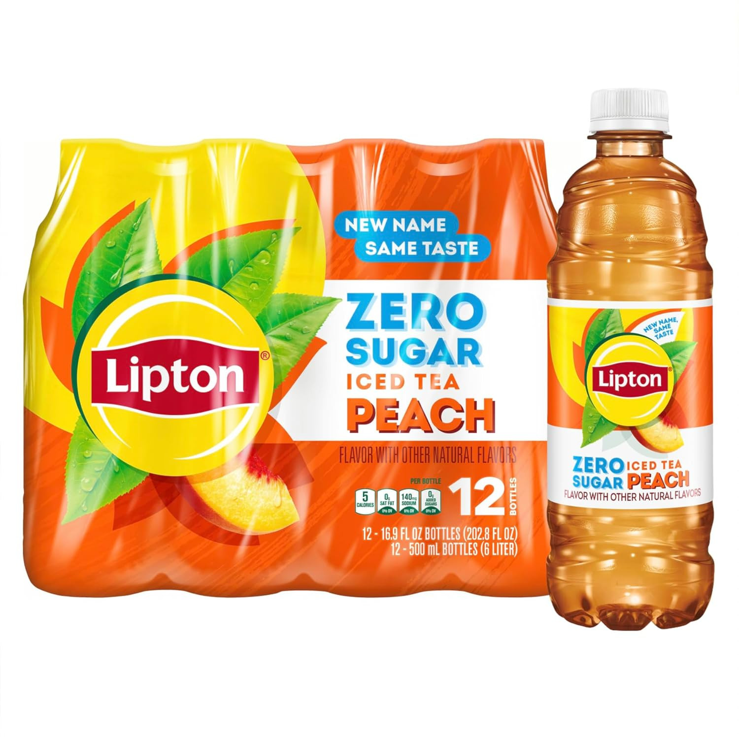Lipton Zero Sugar Iced Tea, Peach, 16.9 Fl Oz Bottles, (12 Pack)