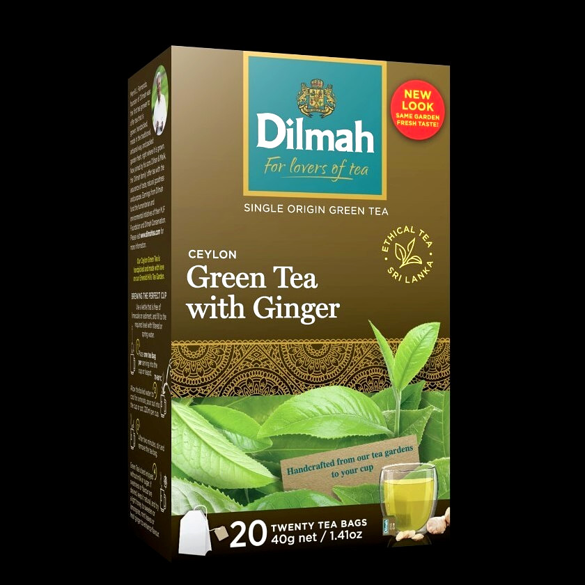 PREMIUM Ceylon Green Tea Fat Burner with Ginger Dilmah 20 String bags Sri Lanka