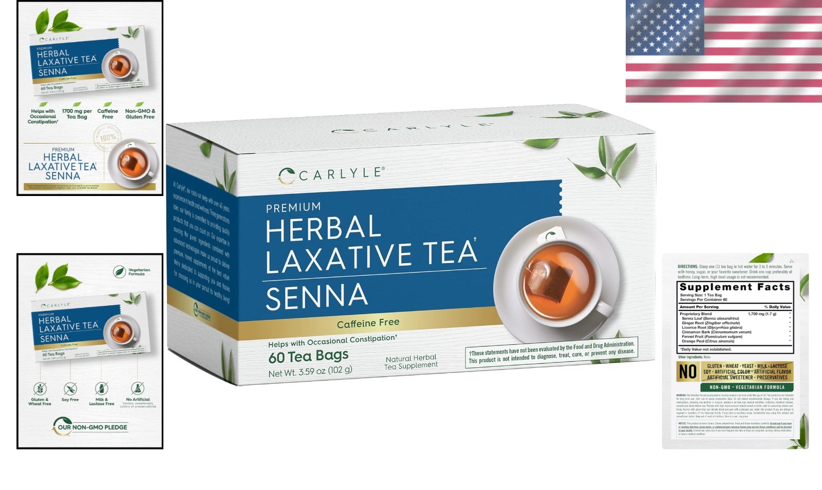Caffeine-Free Senna Leaf Tea – 60 Tea Bags to Soothe Occasional Constipation