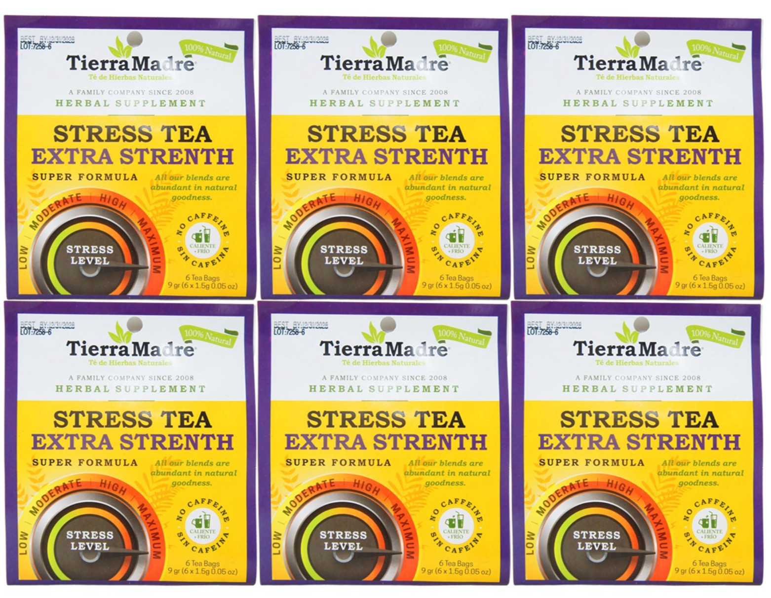 Tierra Madre Extra Strength Stress Tea 6 Bags 6 Pack Relaxing Herbal Tea