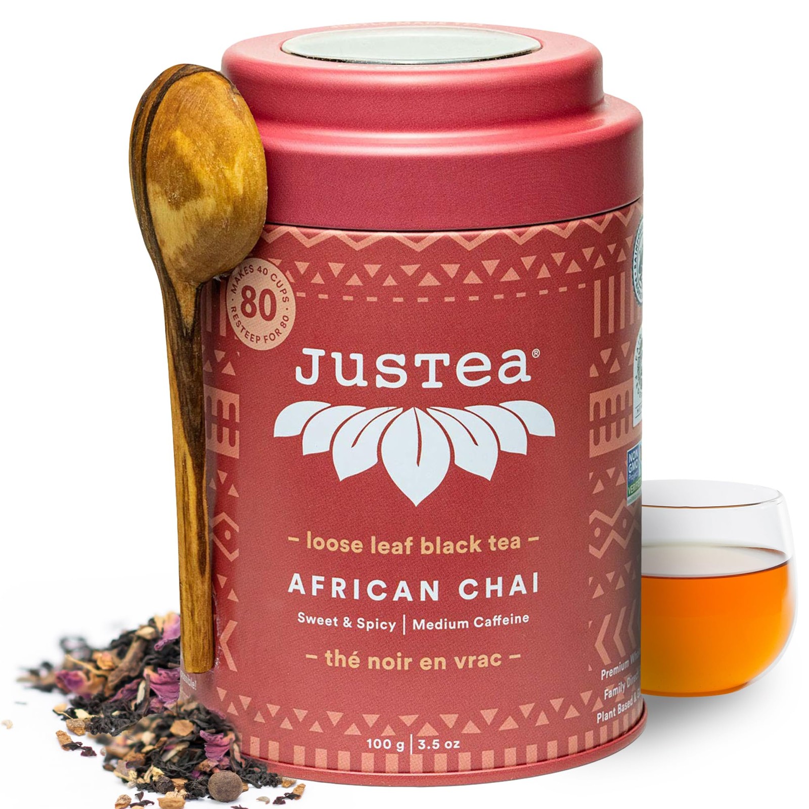 AFRICAN CHAI | Loose Leaf Black Tea | Tin with Hand Carved Tea Spoon | 40+ Cu…