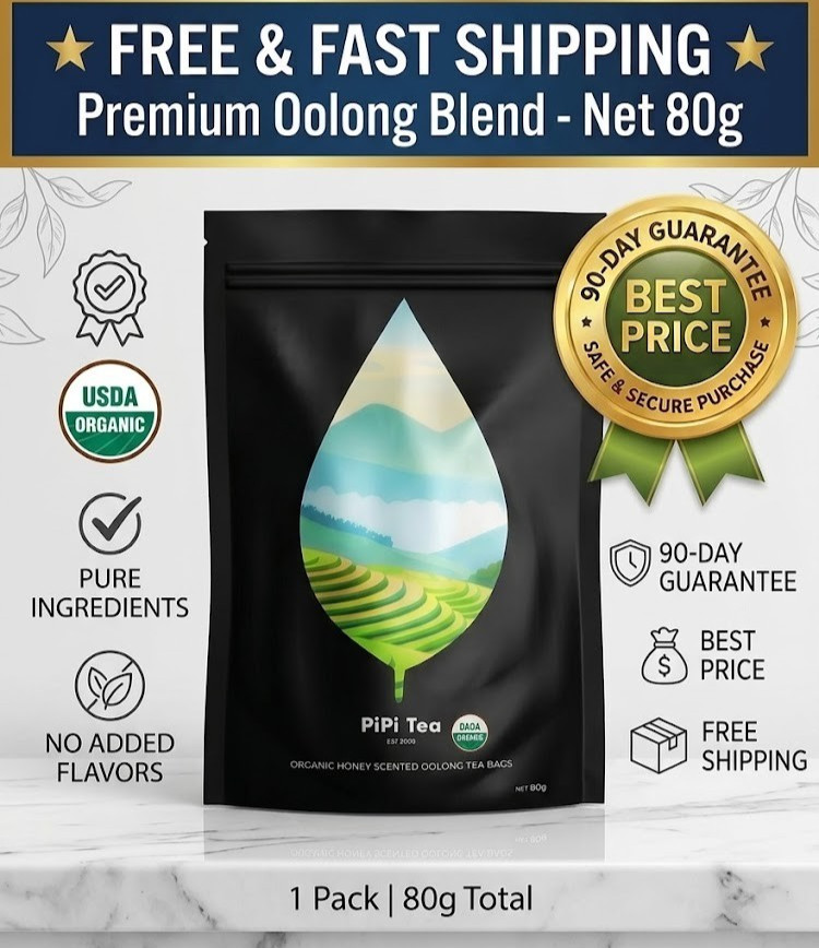 PiPi Tea Organic Oolong Tea Bags – Whole Leaf, 20 Bags 4g Each – Cortisol Ca…