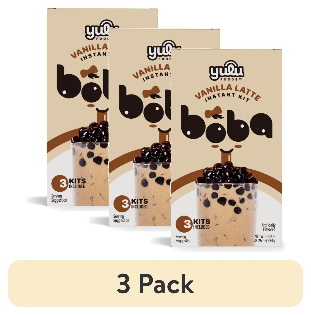 (3 pack) Instant Boba, Vanilla Latte Bubble Tea Kit, 3 Drinks