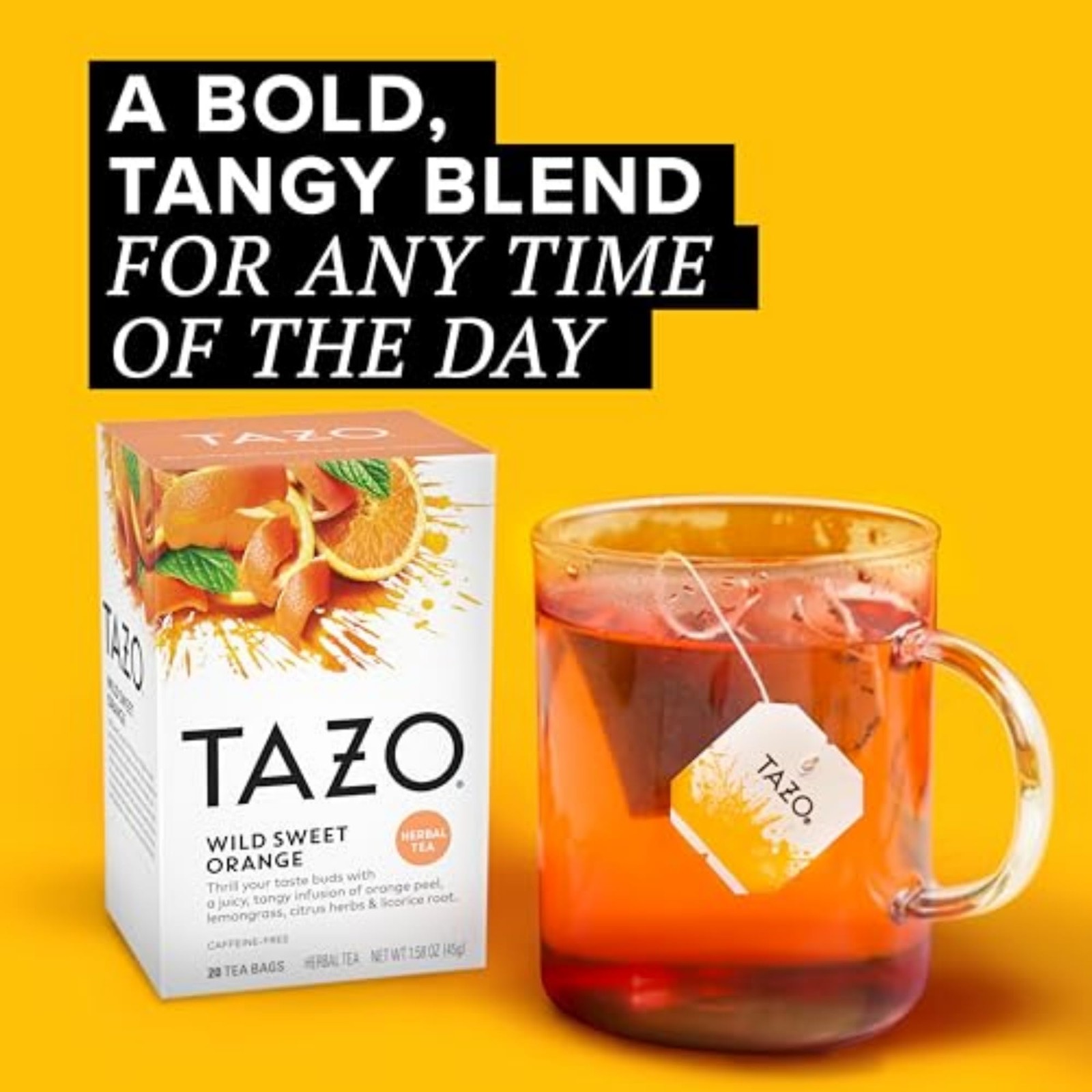 TAZO Wild Sweet Orange Tea Bags, Unsweetened Herbal Tea, Caffeine Free, 20 Bags
