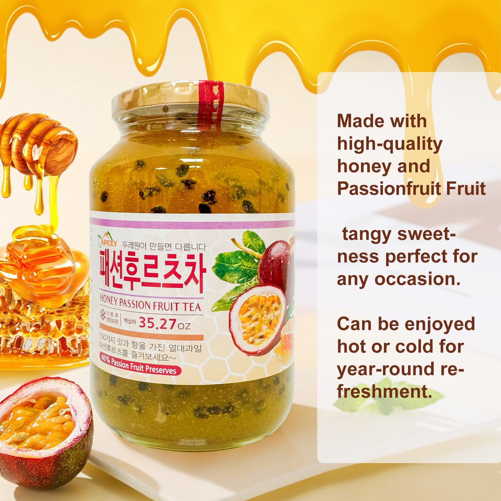 Apexy Authentic Korean Honey Passion Fruit Tea, 35.27 Fl Oz (Pack of 1)