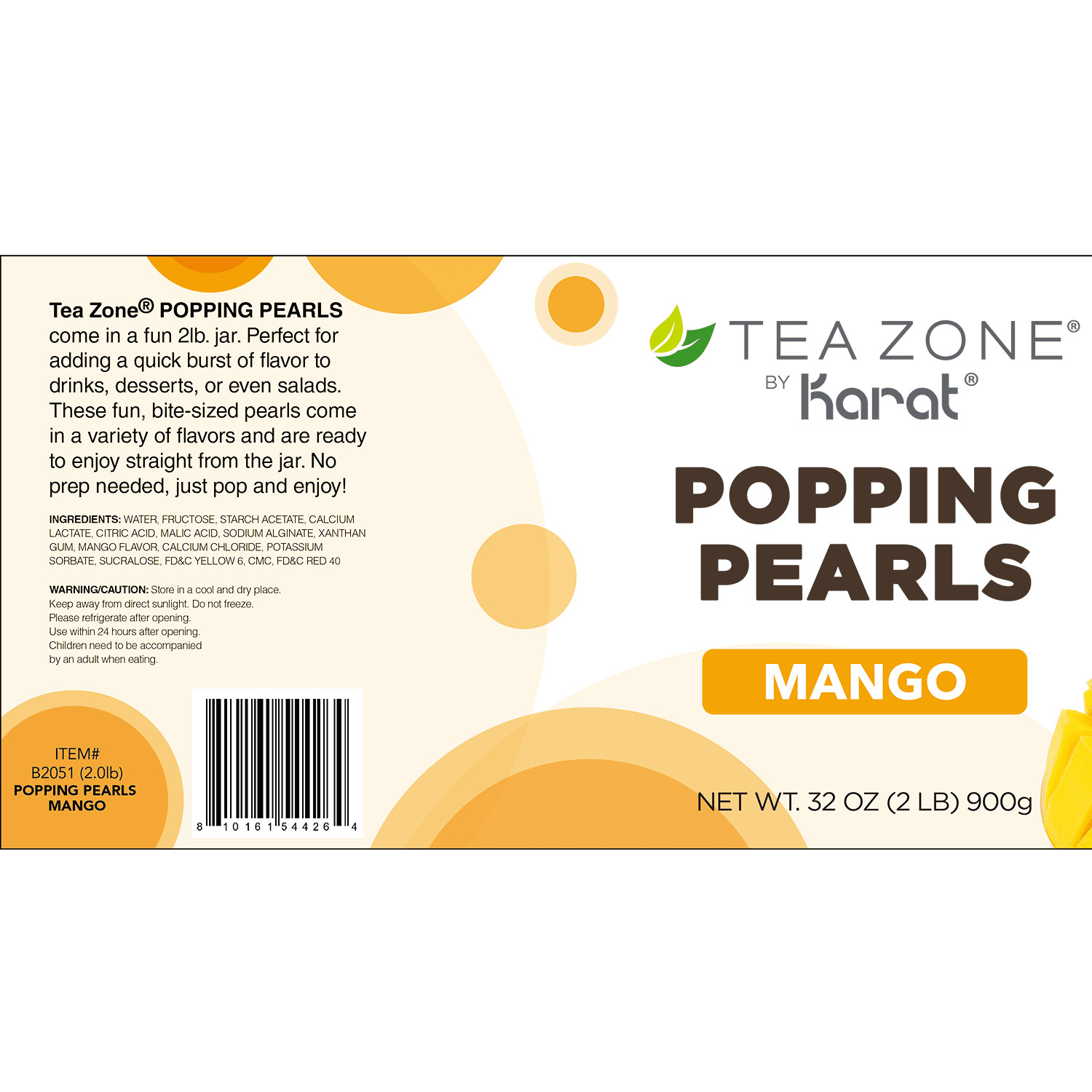 [12 Jars] Tea Zone Mango POPPING PEARLS™ (B2051, 2lbs)