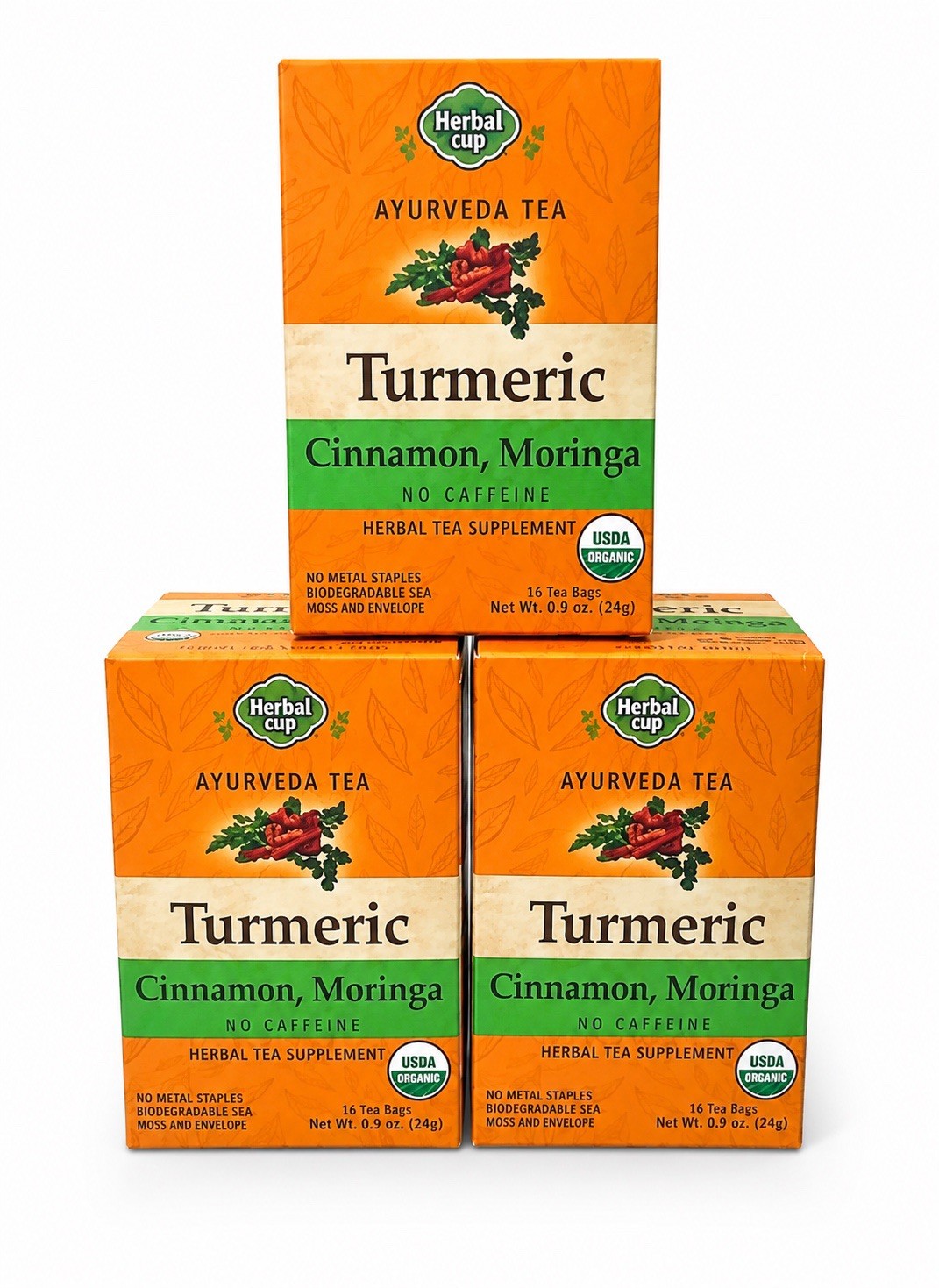 Tea Turmeric Cinnamon Moringa 16 Bags (Case Of 3) By Herbal Cup Exp 12/31/2029