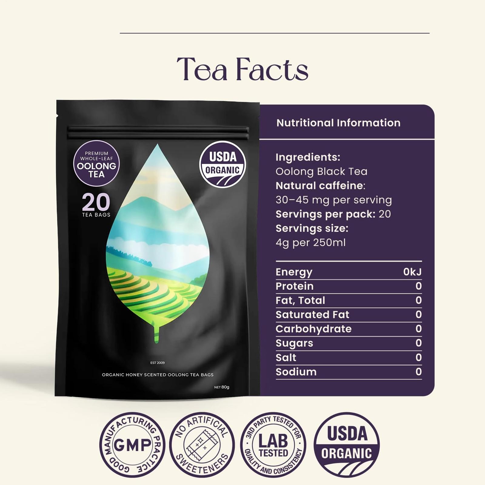 PiPi Tea Organic Oolong Bags – Whole Leaf, 20 (4g Each) 20