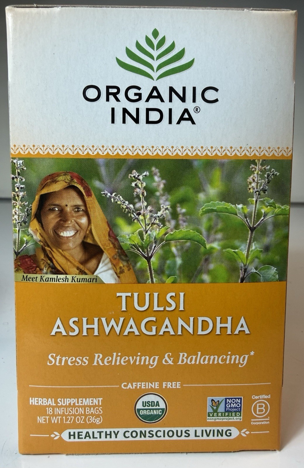 Tulsi Ashwagandha Tea, Caffeine Free, 18 Infusion Bags, 1.27 oz (36 g)