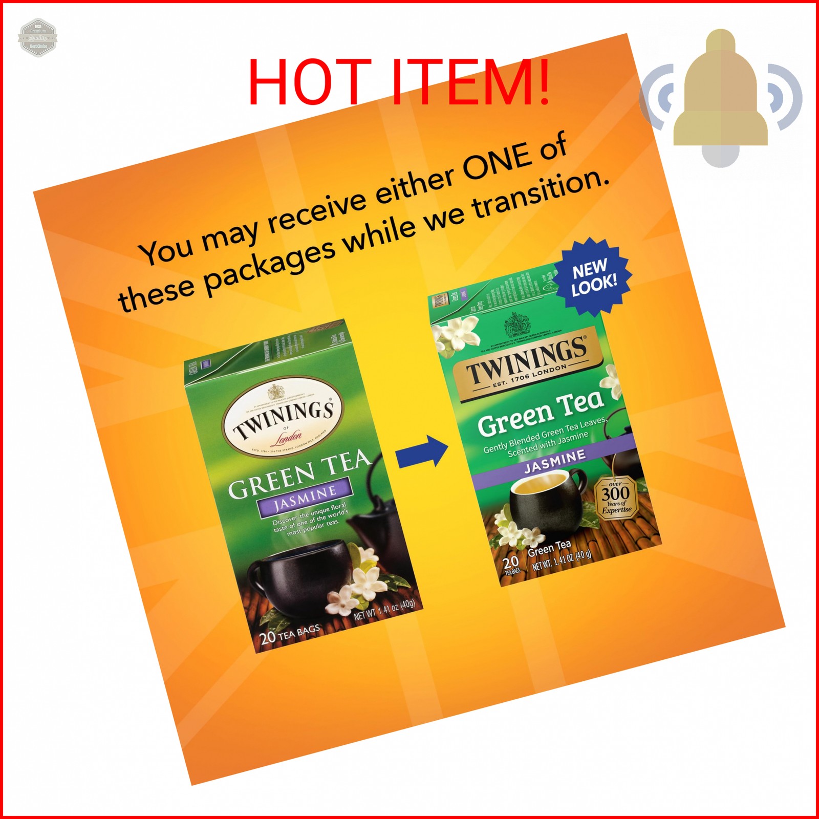 Twinings Green Tea with Jasmine Individually Wrapped Bags, 20 Count (Pack of 1),