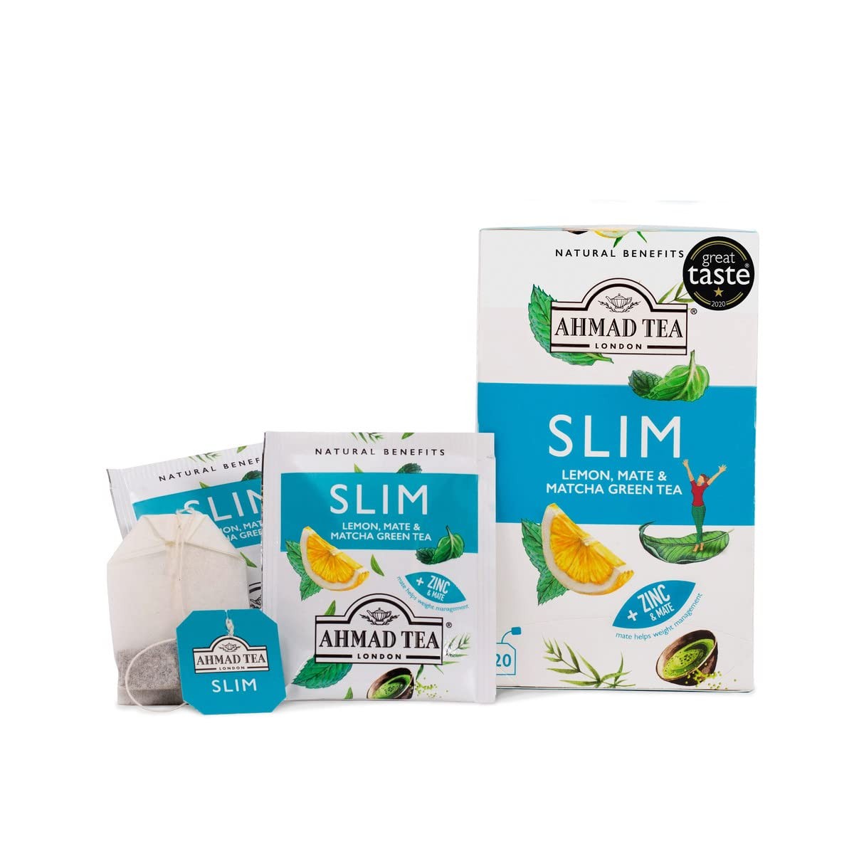 Ahmad Tea Green Tea, Lemon, Mate, & Matcha ‘Slim’ Natural Benefits 20 Count