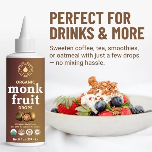 Organic Monk Fruit Liquid Sweetener Drops, 100% Pure Extract, Zero Sugar & No…