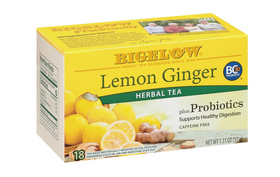 Bigelow Tea Lemon Ginger plus Probiotics Herbal Te 18 Count Box (Pack of 6), 108