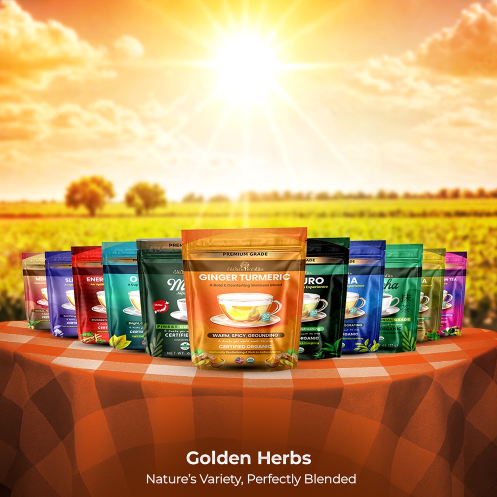 Golden Herbs Turmeric + Ginger Tea Bags, 30 Count Caffeine-Free Herbal Blend