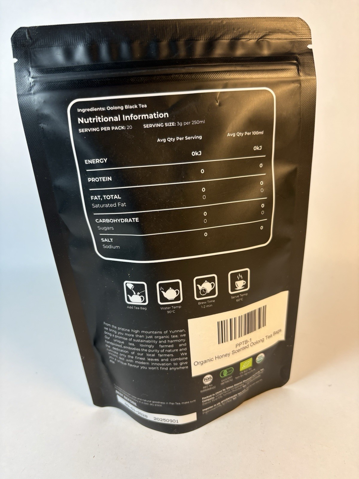 Organic Pipi Oolong Honey Scented Tea. 20 Bags, Whole Leaf, New Sealed