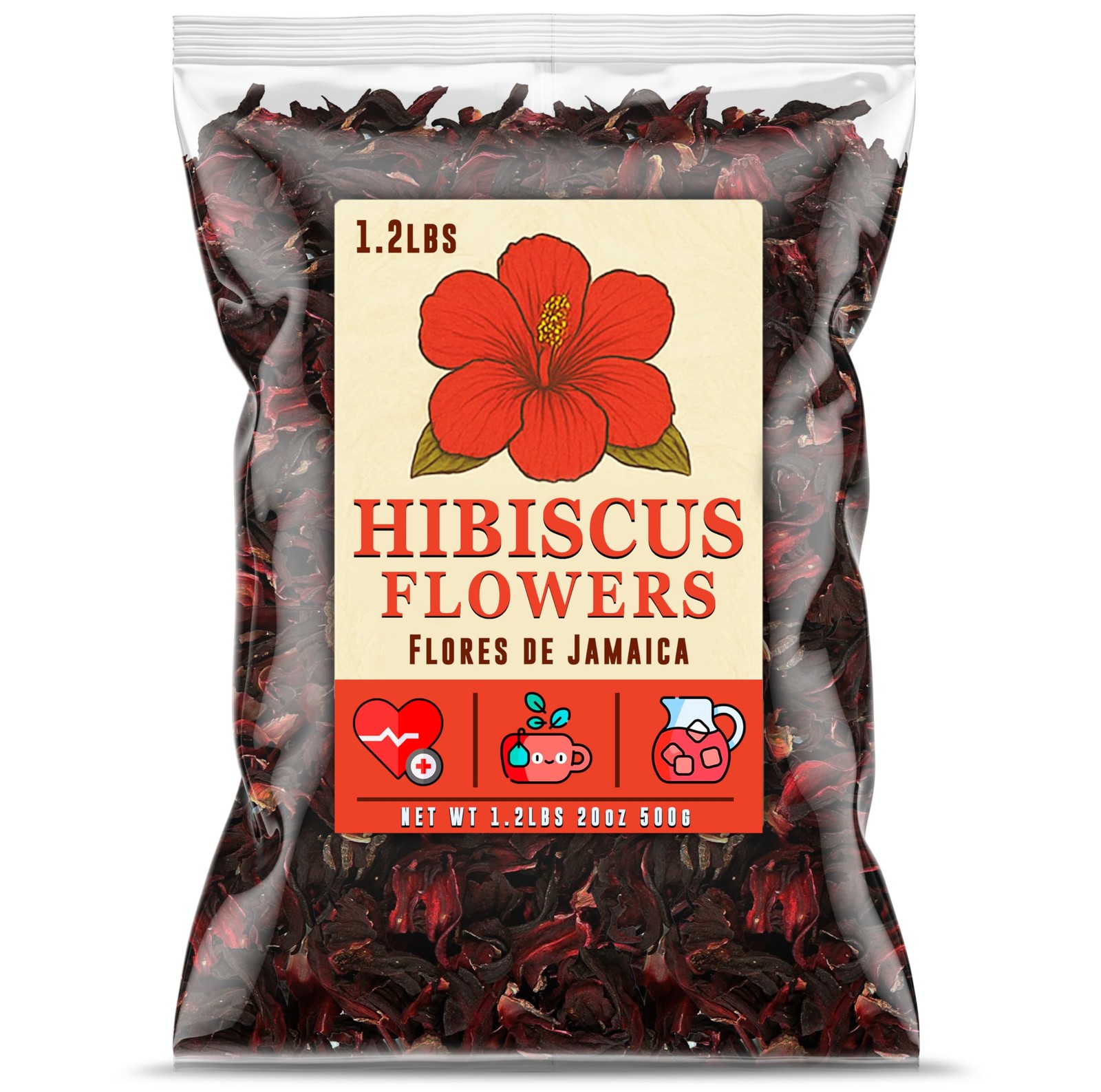Hibiscus Flowers 1.2 Lbs/19oz Bulk Bag Dried Flower, Flor De Pounds