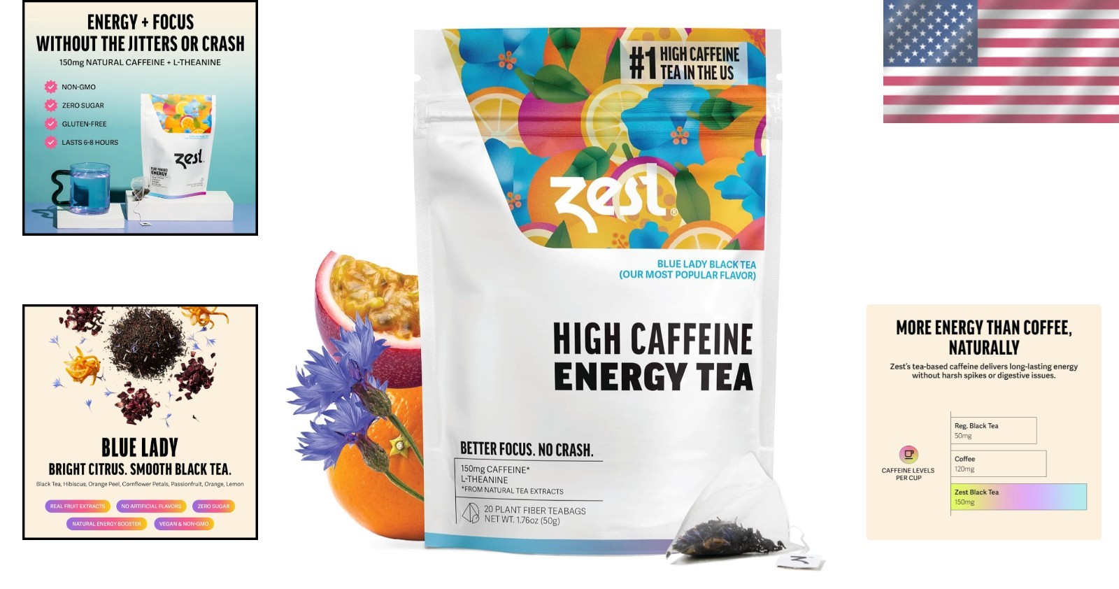 Energy Tea Bags – Blue Lady Black Tea with Passion Fruit