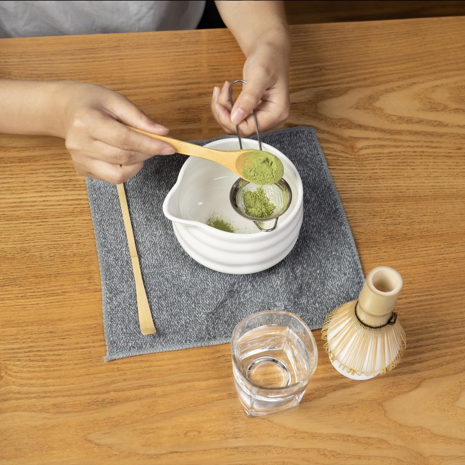 Matcha Whisk Set 7pc Ceramic Tea Kit Bowl Sifter Scoop Towel Gift