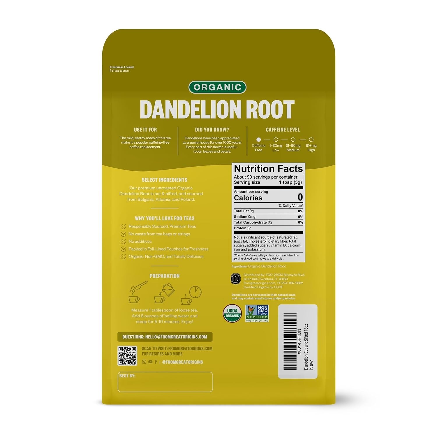 Delicious Caffeine-Free Organic Dandelion Tea – 16oz Loose Leaf from Bulgaria