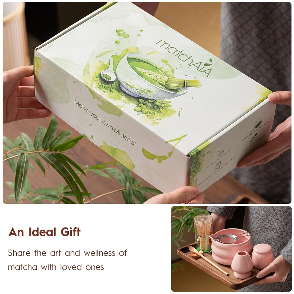 6 Pcs Matcha Set – Ceramic Bowl Whisk Canister Sifter Spoon