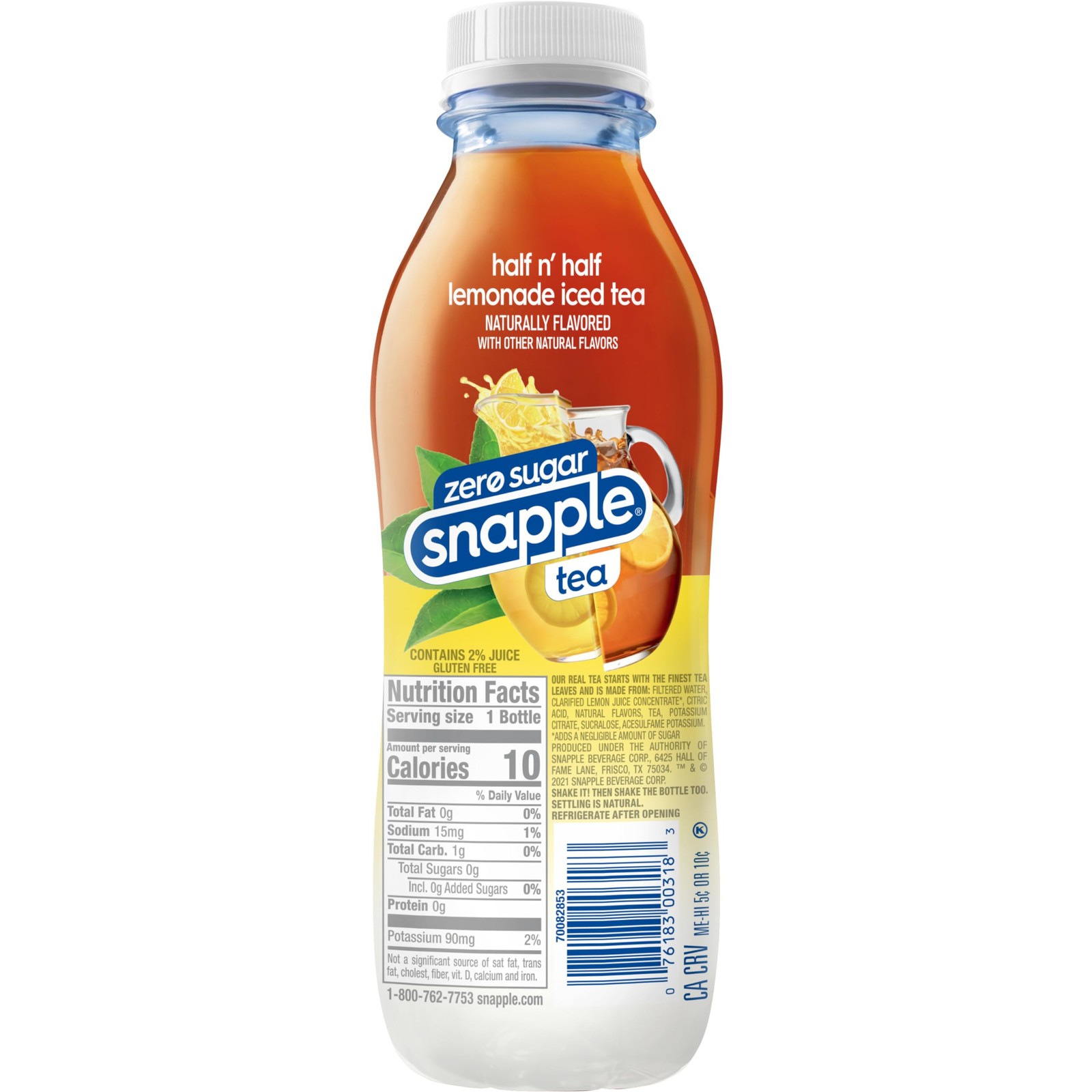 Snapple Zero Sugar Half ‘n Half Tea, 16 fl oz recycled plastic bottle, Pack o…
