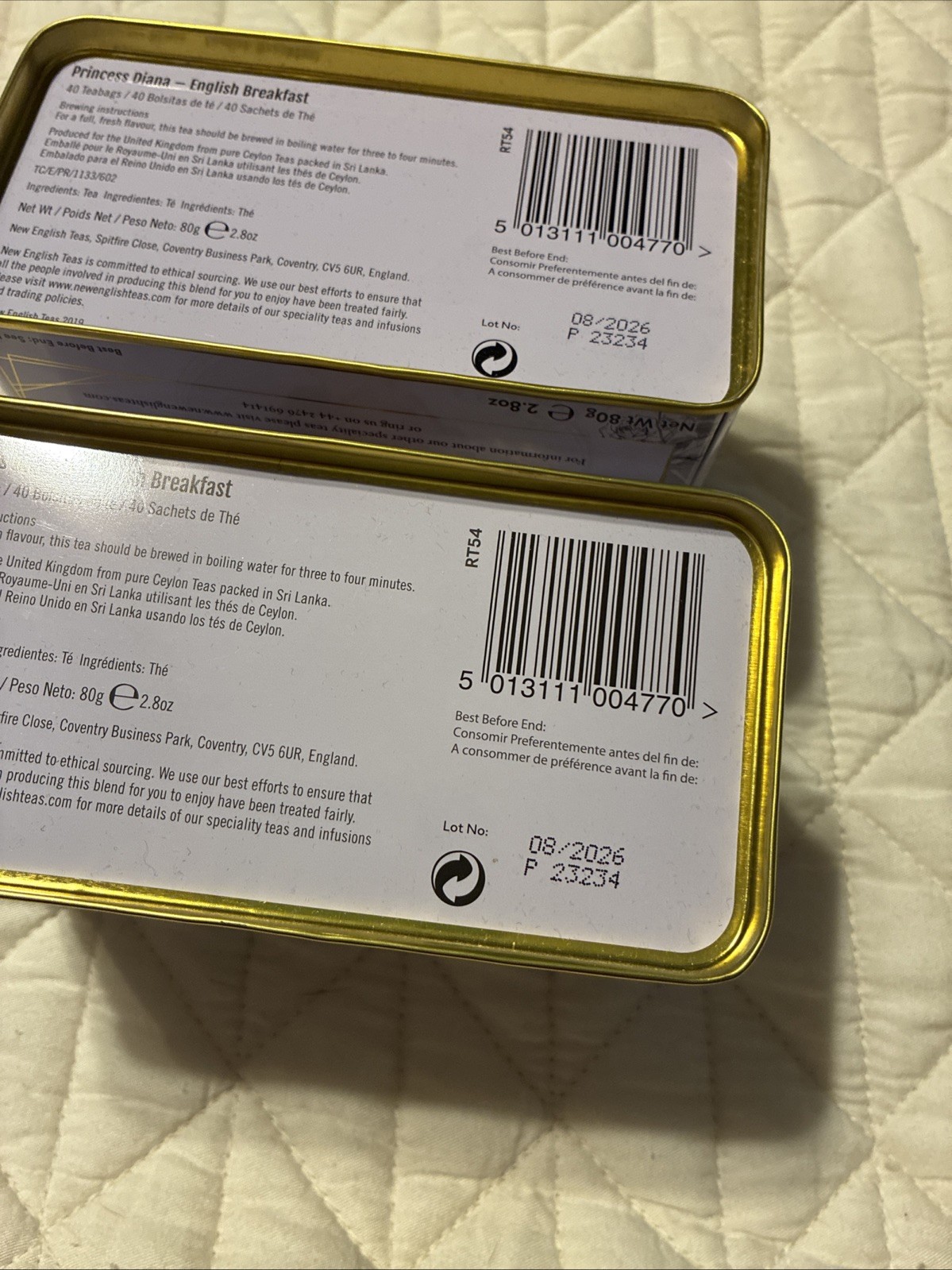 Princess Diana 2 Tins English Breakfast Tea – 40 bags in each – NEW