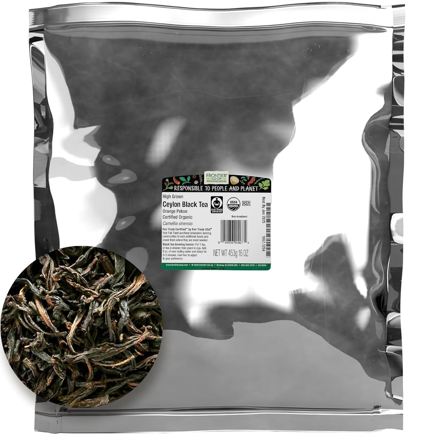 Organic Ceylon Black Tea, 1-Pound Bulk, High-Grown Orange Pekoe, Medium-Strong T
