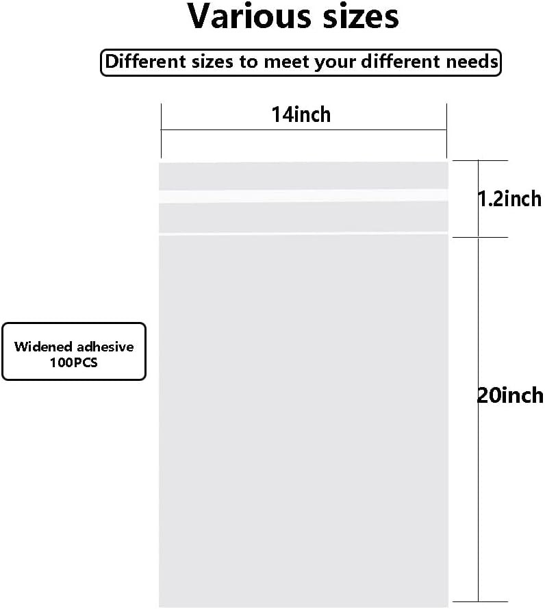 Keoferlo Self Adhesive Sealing Cellophane Bags 14 x 20-inch Large Packing Tshirt