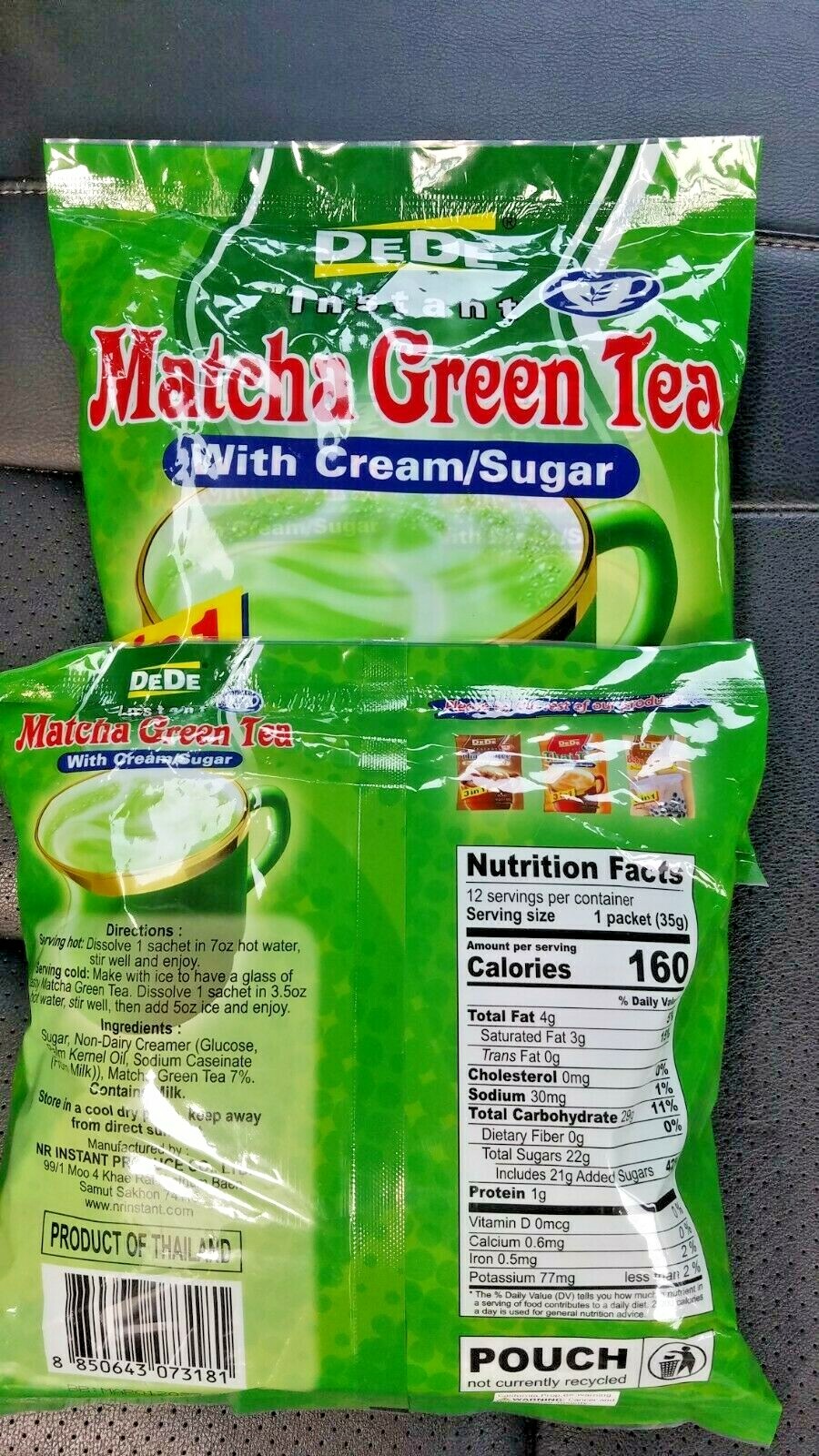 2 PACK DEDE 3 IN 1 INSTANT MATCHA GREEN TEA WITH CREAM SUGAR
