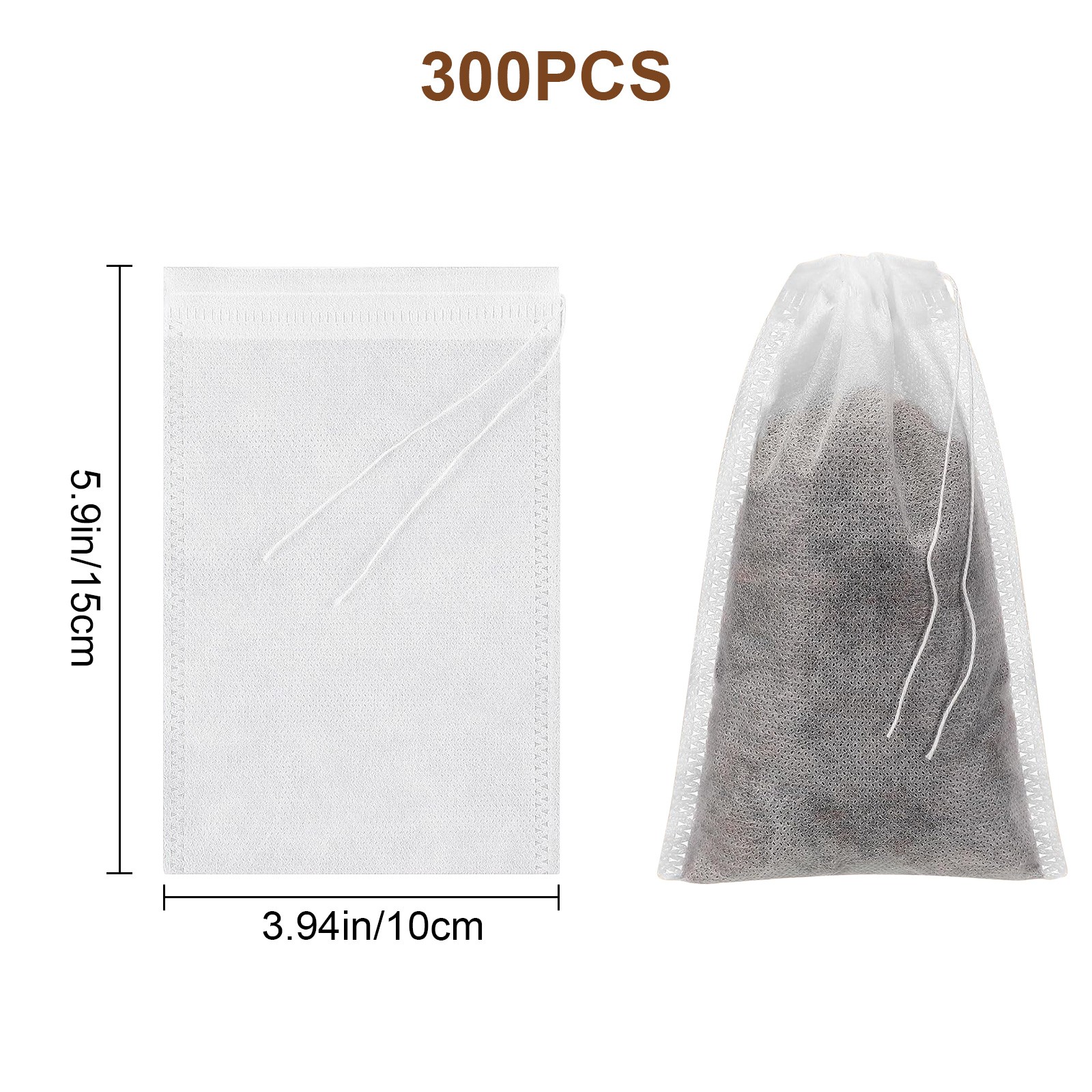 300×Disposable Drawstring Filter Bag – Biodegradable Tea Compostable 3.94″x5.9″
