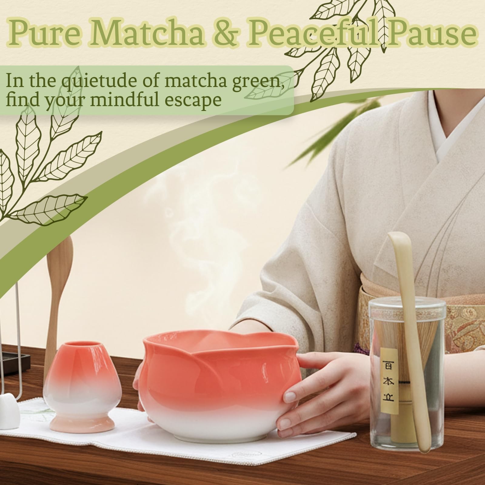 8 Pcs Matcha Whisk Set Chasen Matcha Whisk Bamboo Bowl with Spout Sifter Spoo…