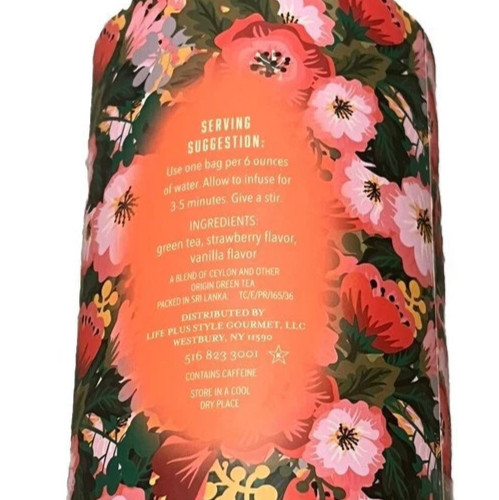 TEA TIME STRAWBERRY VANILLA GREEN TEA, 50 Bags BBD 3/2028 Caffeinated