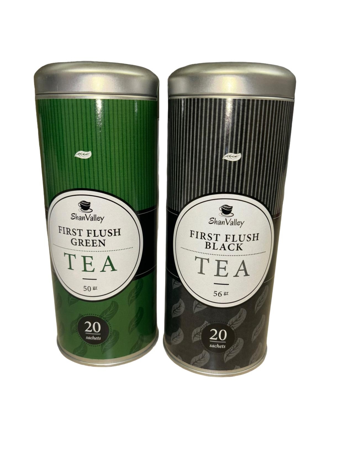 2 Cans Shan Valley First Flush Black and Green Tea – 20 Tea Bags per Tin Can