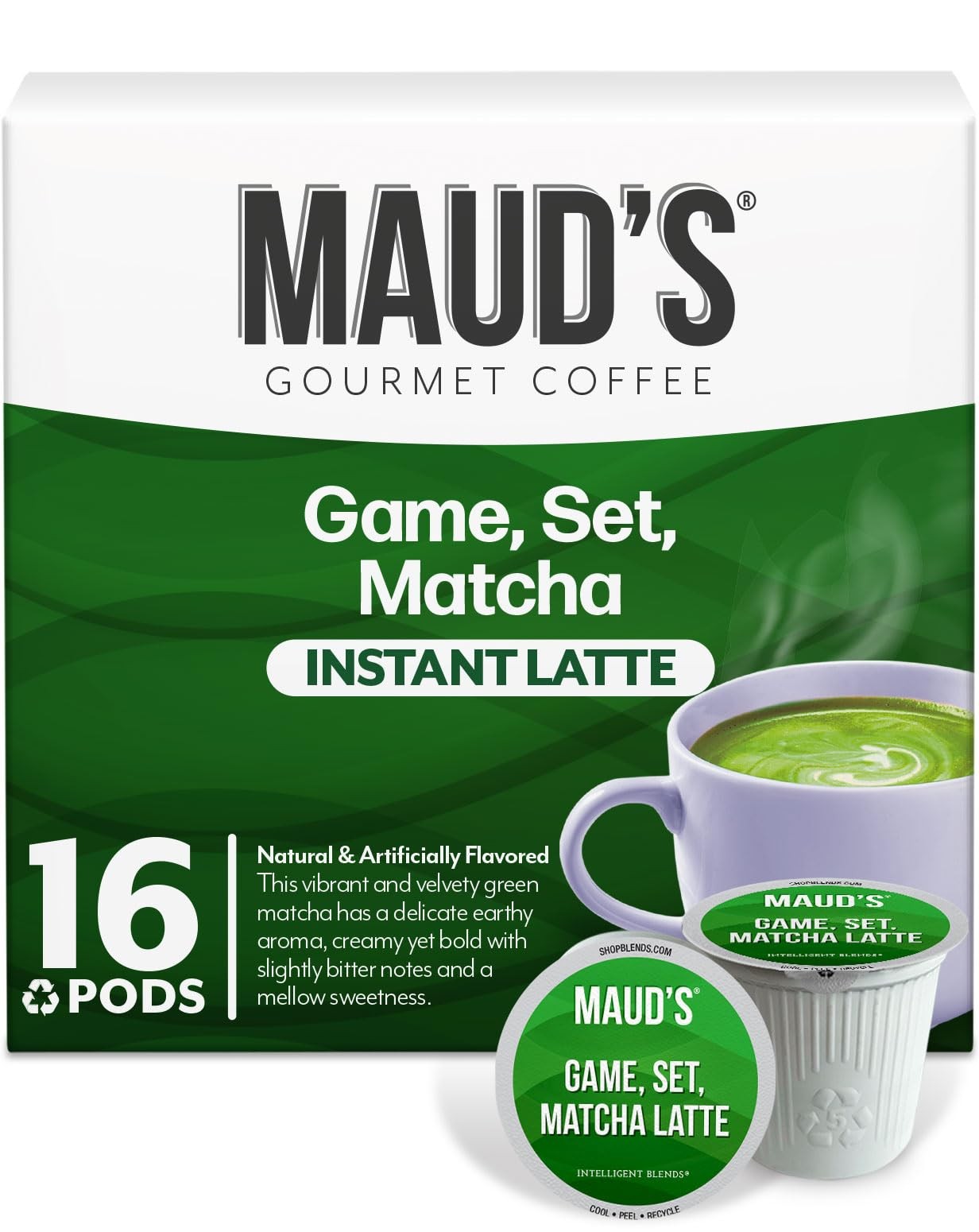 Maud’s Matcha Latte Pods, 16 ct, Recyclable Single Serve Tea Pods – Compatibl…