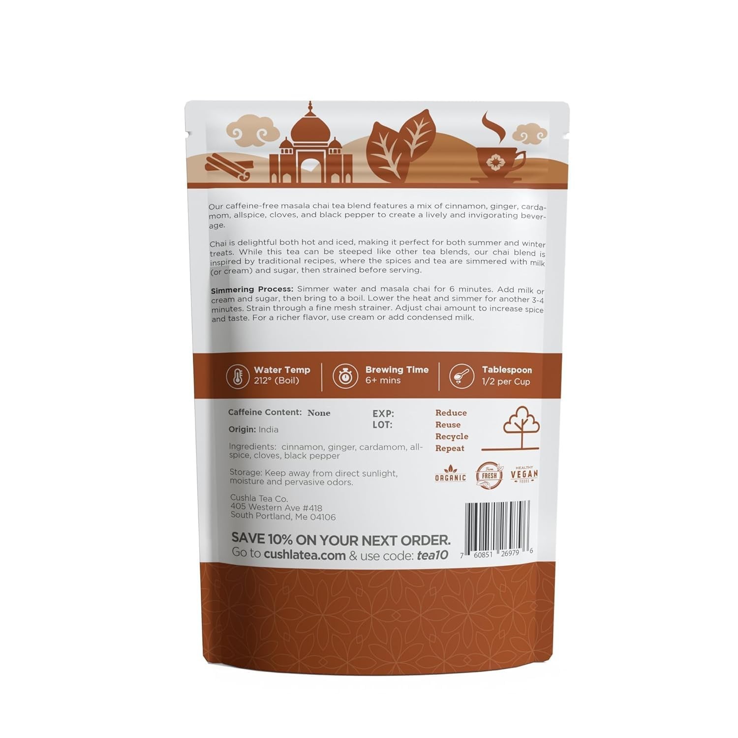Caffeine Free Masala Chai Spice Tea Cinnamon, Cardamom, Cloves, Ginger 150+ Cups
