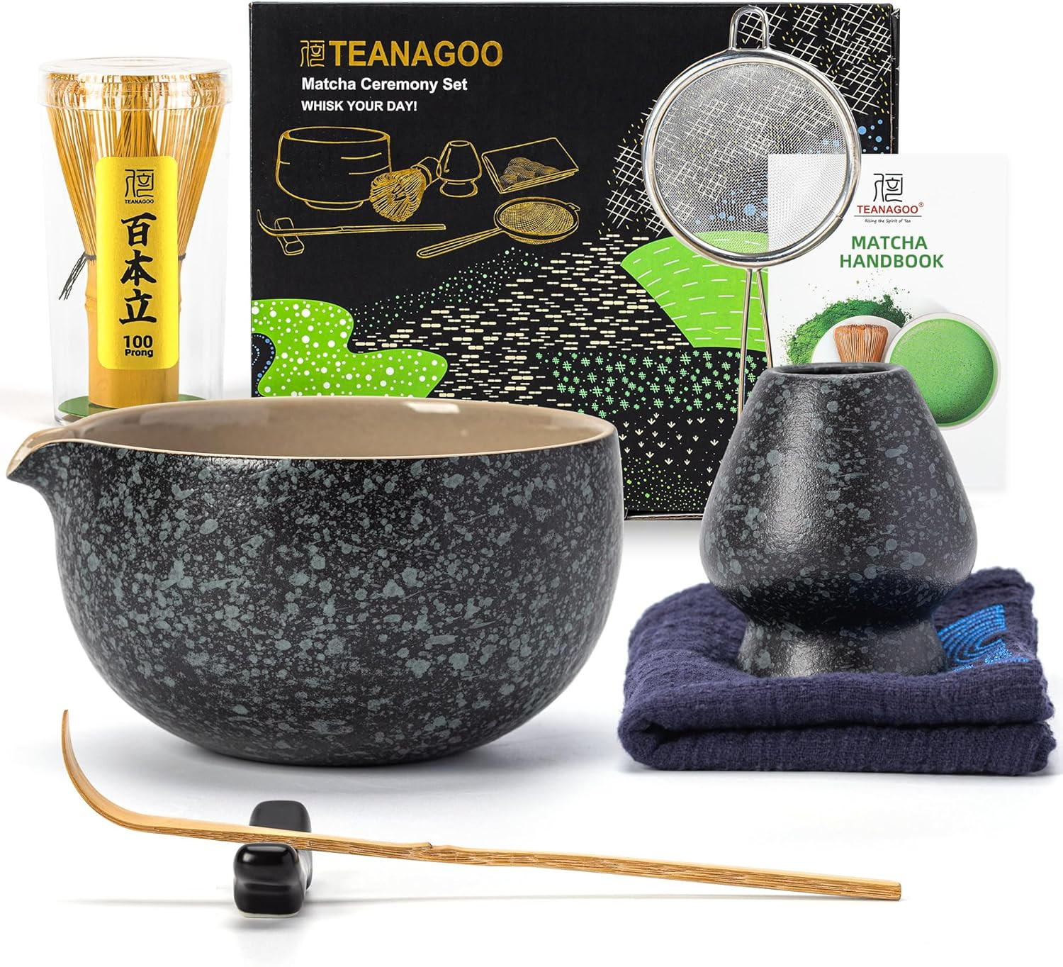 TEANAGOO Matcha Whisk Set Black,7 Pcs Matcha Set,Matcha Kit for Ceremony,Traditi