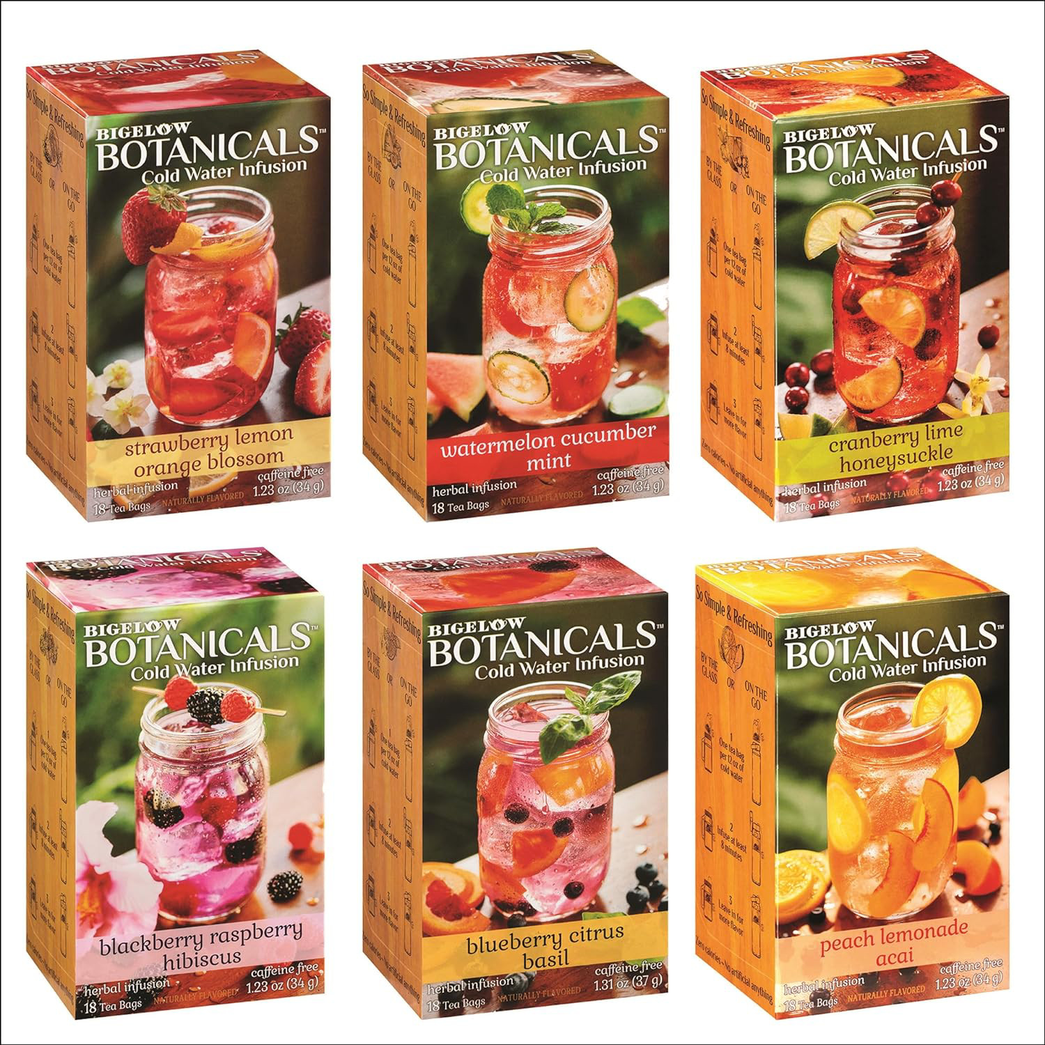 Bigelow Botanicals Cold Water Infusion Herbal Variety Pack, Caffeine Free Tea &