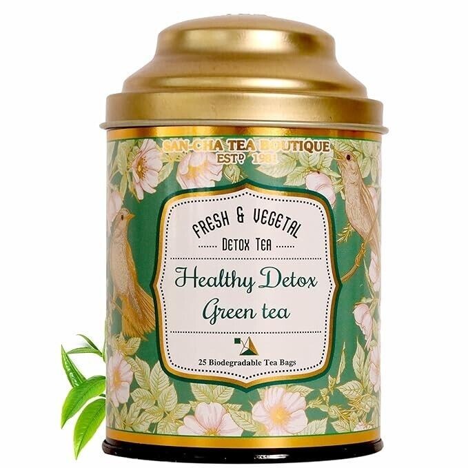 SAN CHA Healthy Detox , Green Tea, Natural Green Tea 25 Pyramid Tea Bags 25 Gram