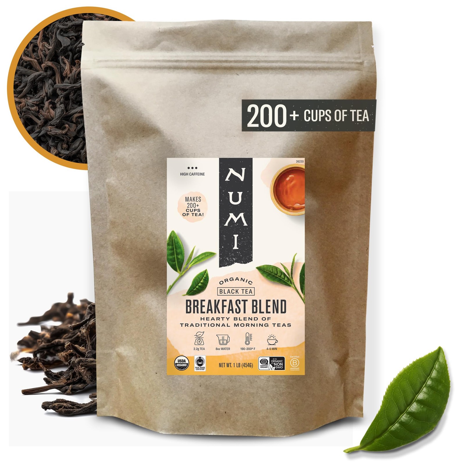 Numi Organic Breakfast Blend Tea, Loose Leaf Black Tea, 16 oz Bulk Pouch, Org…