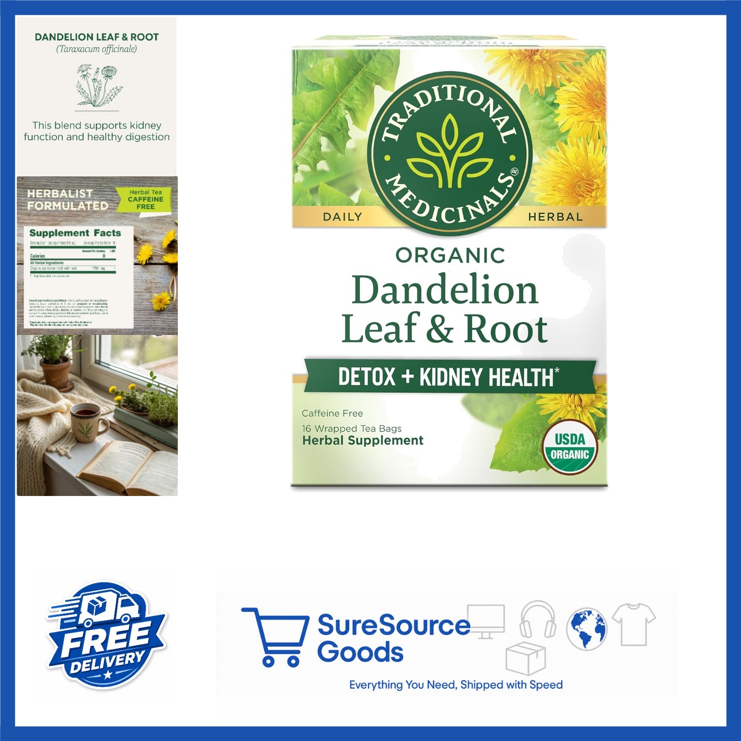 Organic Dandelion Root Tea Bags 16 Count Kosher Detox Digestion Support