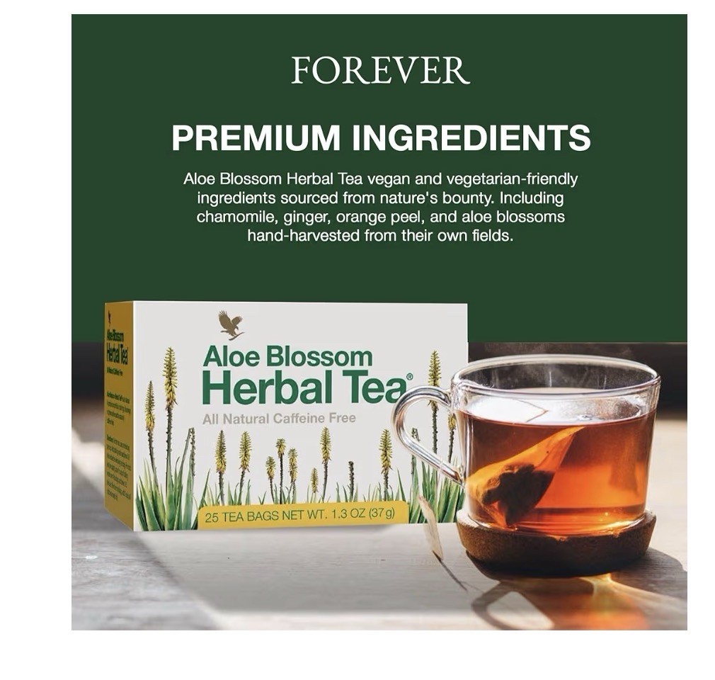 Forever Aloe Blossom Herbal Tea 3 Pack Bagged Caffeine Free Chamomile Ginger