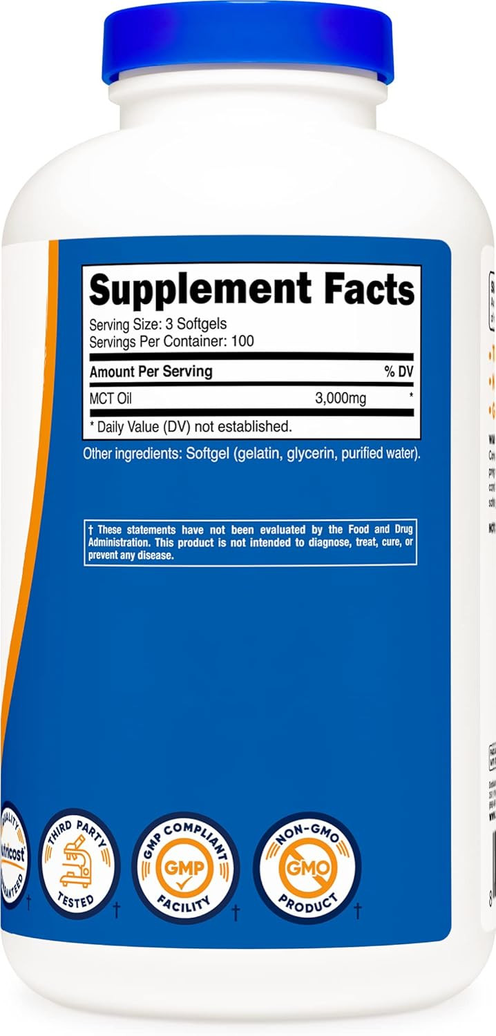 Nutricost MCT Oil Softgels 1000mg, 300 SFG (3,000mg Serv) – Great for Keto,…