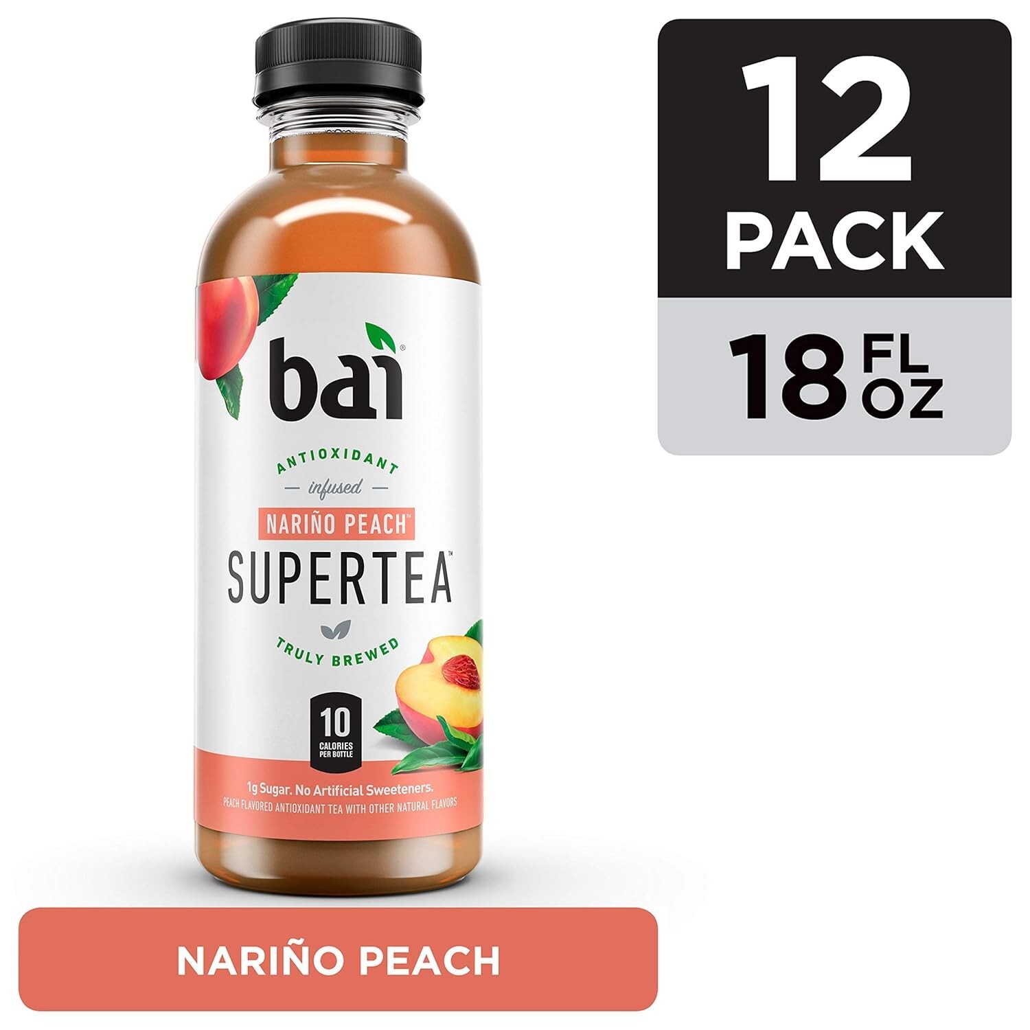 Bai Iced Tea, Narino Peach, Antioxidant Infused Supertea, 18 Fl OZ, 12 Count