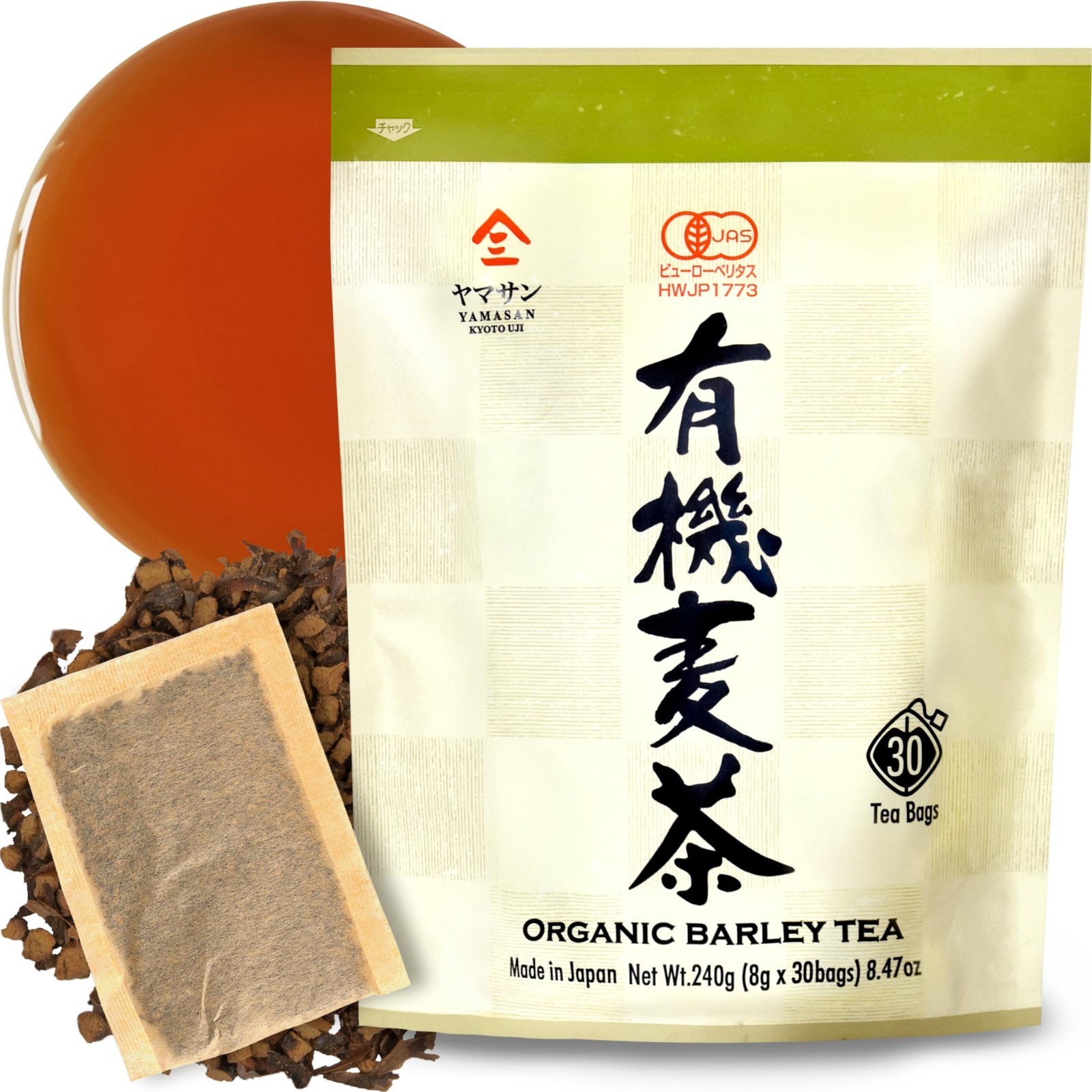 Caffeine-Free Organic Barley Tea Bags – 100% Natural Vegan Mugicha, 30 Large Bag