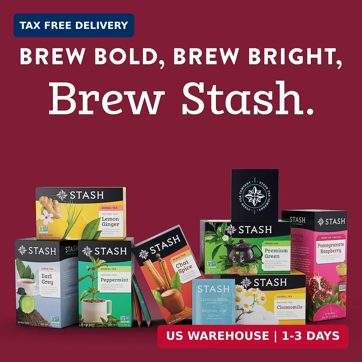 Stash Tea Chai Tea Variety Pack Sampler Assortment – Caffeinated, Non-GMO Projec