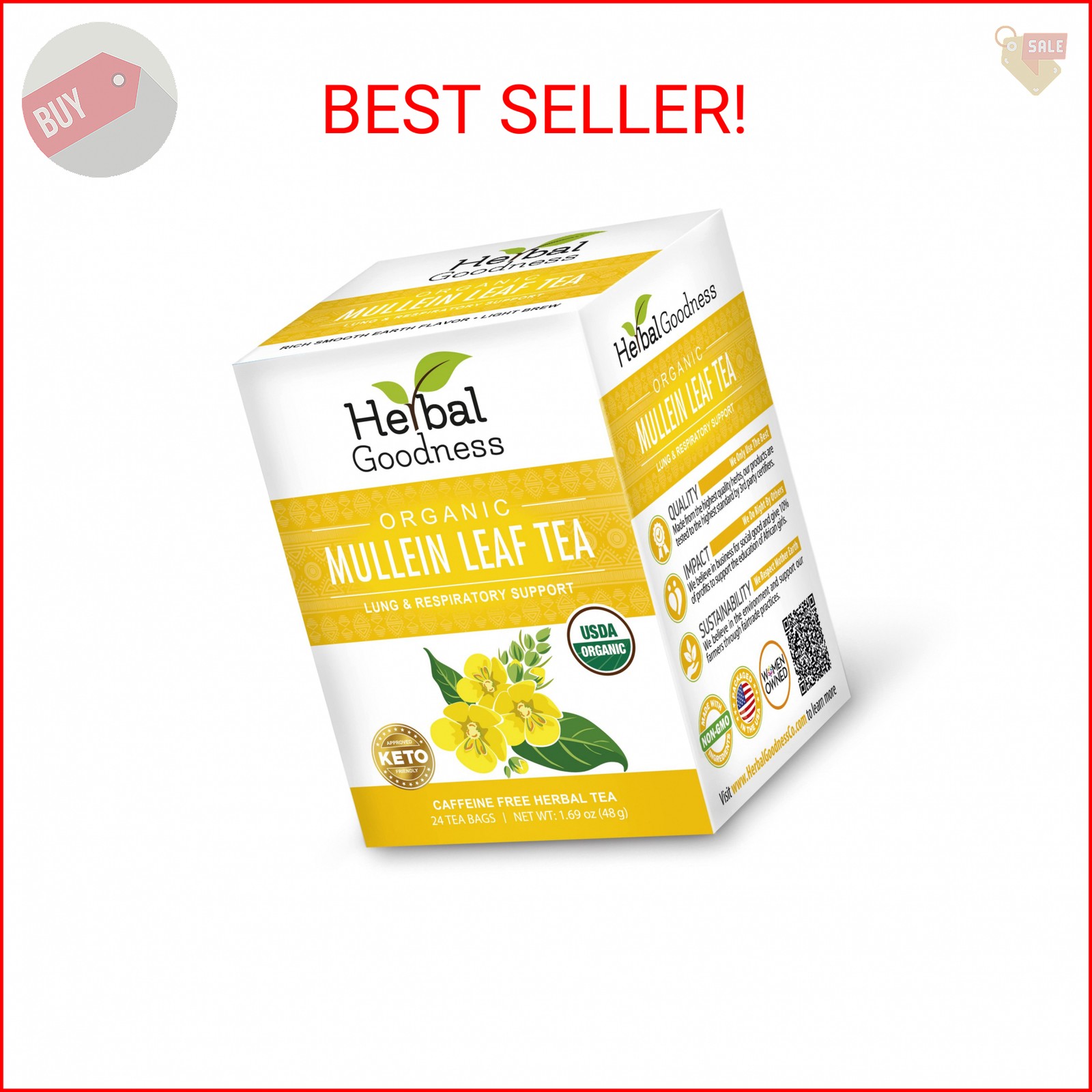 Mullein Leaf Tea – Organic Mullein Tea Bags For Lungs, Respiratory Health, Diges
